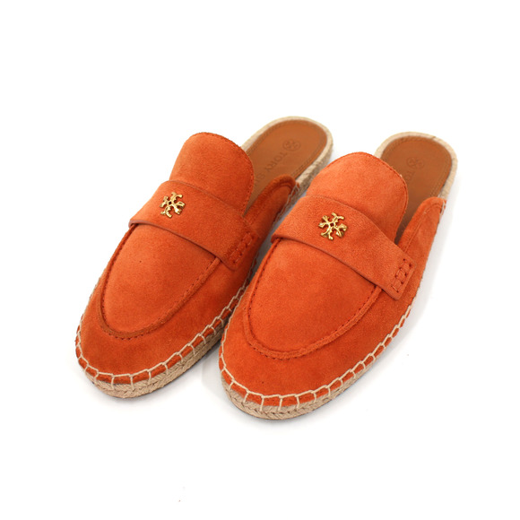 Tory Burch Seaside Sienna Rose Suede Mule Espadrille 7M Gold Medallion Flats NEW - Picture 2 of 9